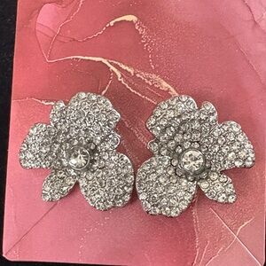 Elegant Silver Floral Crystal Earrings